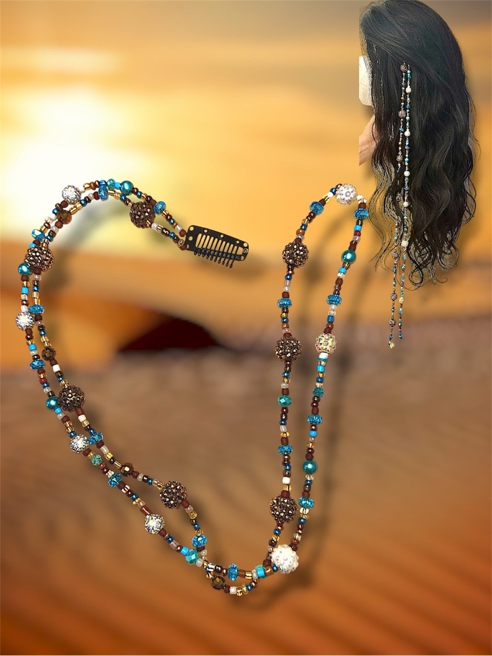 Boho Beaded Hair Accessory/Extension, Glass Beads, Hair Swag, Handmade Jewelry